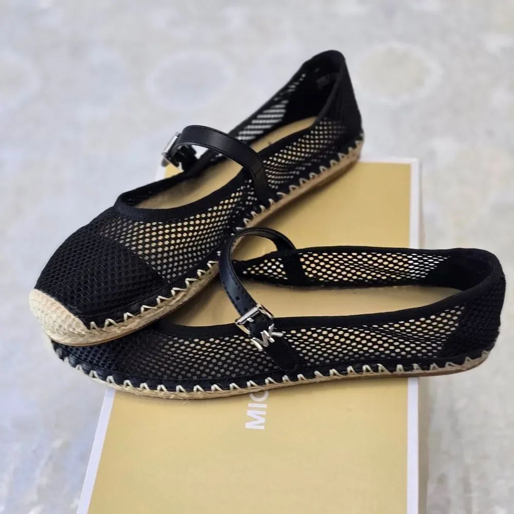 Michael Kors Black Mesh Espadrille Mary Jane Flats